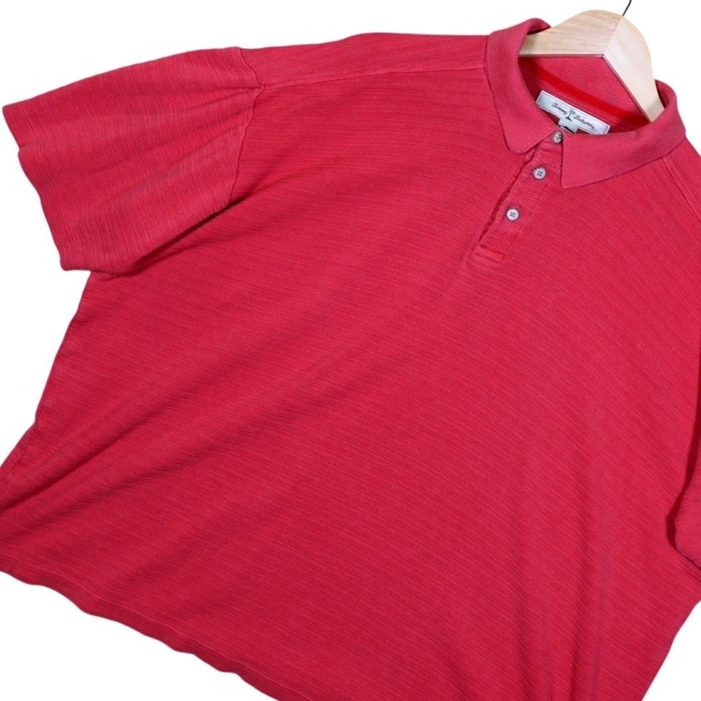 Tommy‎ Bahama Mens XL Red Textured Short Sleeve Silk Blend Polo Shirt